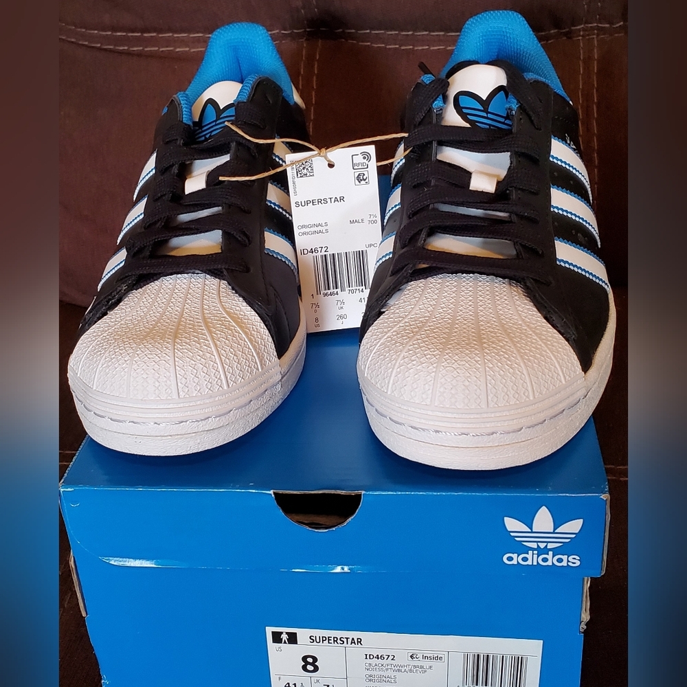 Brand New Adidas Superstar - Black Blue White - Size 8.5